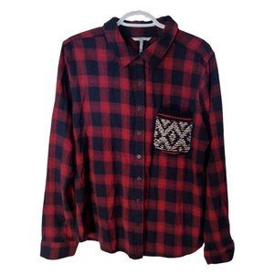 Women's Red & Blue Plaid Flannel Shirt Buckle BKE Brand Size Large‎